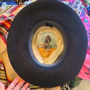 Black Stetson wide brimmed hat